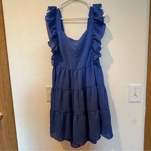 Amazon Blue Ruffle Sleeve Tiered Dress — Size Large — NWOT